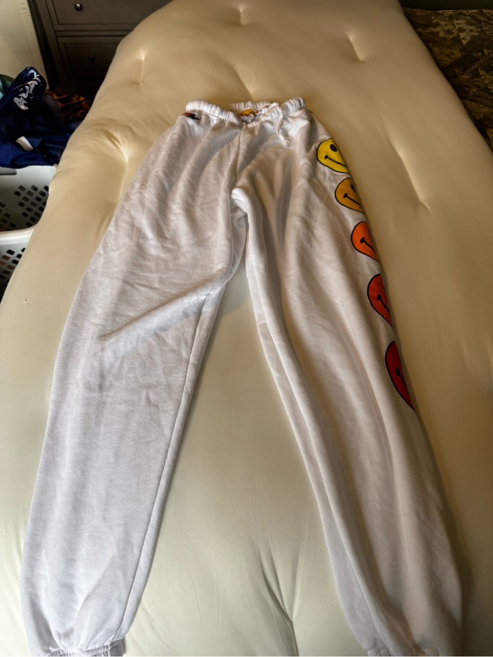 Aviator nation White Sweatpants with Colorful Smiley Side Print Size Small